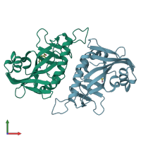 PDB entry 6ry4 coloured by chain, front view.