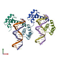 PDB entry 6ryd coloured by chain, front view.