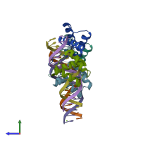 PDB entry 6ryd coloured by chain, side view.