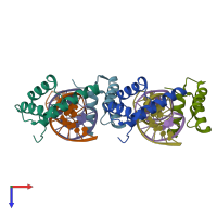 PDB entry 6ryd coloured by chain, top view.