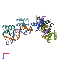 PDB entry 6ryi coloured by chain, top view.