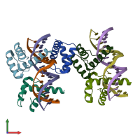 PDB entry 6ryl coloured by chain, front view.