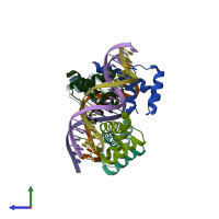 PDB entry 6ryl coloured by chain, side view.