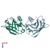 PDB entry 6ryt coloured by chain, top view.