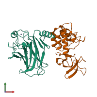 PDB entry 6rz3 coloured by chain, front view.