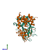 PDB entry 6rz3 coloured by chain, side view.