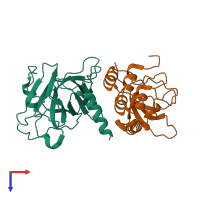 PDB entry 6rz3 coloured by chain, top view.