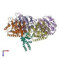 PDB entry 6rza coloured by chain, top view.