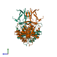 PDB entry 6rzo coloured by chain, side view.