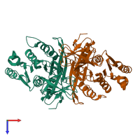 PDB entry 6rzo coloured by chain, top view.