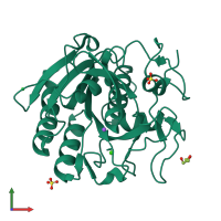 PDB entry 6rzp coloured by chain, front view.