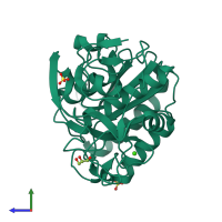 PDB entry 6rzp coloured by chain, side view.