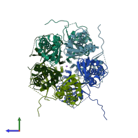 PDB entry 6s4l coloured by chain, side view.