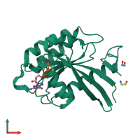 PDB entry 6s5f coloured by chain, front view.