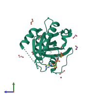 PDB entry 6s5h coloured by chain, side view.