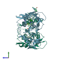 PDB entry 6s5v coloured by chain, side view.