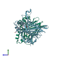 PDB entry 6s64 coloured by chain, side view.