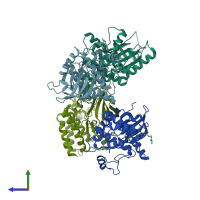 PDB entry 6s73 coloured by chain, side view.