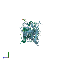 PDB entry 6san coloured by chain, side view.