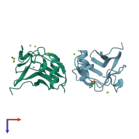 PDB entry 6san coloured by chain, top view.