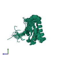 PDB entry 6sap coloured by chain, ensemble of 20 models, side view.