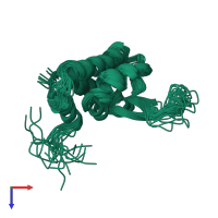 PDB entry 6sap coloured by chain, ensemble of 20 models, top view.