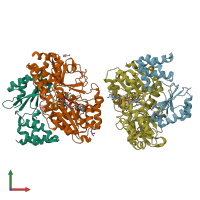 PDB entry 6saq coloured by chain, front view.