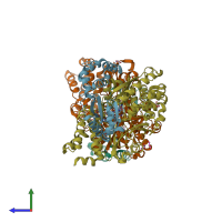 PDB entry 6saq coloured by chain, side view.