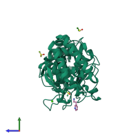 PDB entry 6sb9 coloured by chain, side view.