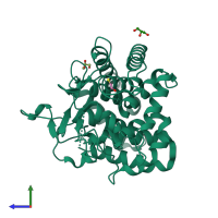 PDB entry 6sbf coloured by chain, side view.