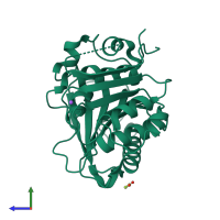 PDB entry 6sbn coloured by chain, side view.