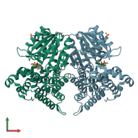 PDB entry 6scg coloured by chain, front view.
