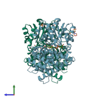 PDB entry 6scg coloured by chain, side view.