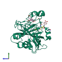 PDB entry 6sdj coloured by chain, side view.