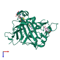 PDB entry 6sdj coloured by chain, top view.