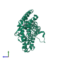 PDB entry 6sdp coloured by chain, side view.