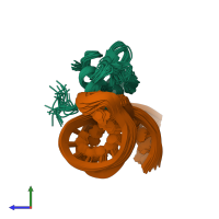 PDB entry 6sdy coloured by chain, ensemble of 20 models, side view.
