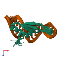 PDB entry 6sdy coloured by chain, ensemble of 20 models, top view.