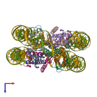 PDB entry 6seg coloured by chain, top view.