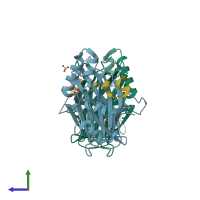 PDB entry 6sen coloured by chain, side view.