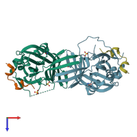 PDB entry 6sen coloured by chain, top view.