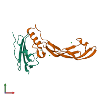 PDB entry 6sf1 coloured by chain, front view.