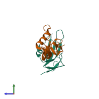 PDB entry 6sf3 coloured by chain, side view.