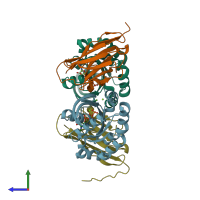 PDB entry 6sge coloured by chain, side view.