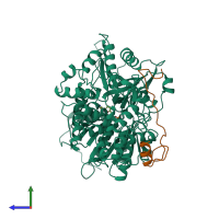 PDB entry 6sh6 coloured by chain, side view.