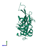 PDB entry 6shc coloured by chain, side view.