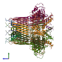 PDB entry 6si7 coloured by chain, side view.