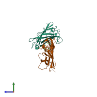 PDB entry 6sit coloured by chain, side view.