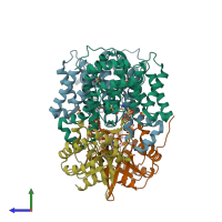 PDB entry 6siu coloured by chain, side view.