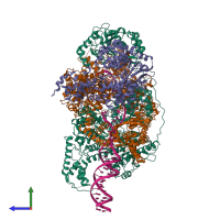 PDB entry 6sjf coloured by chain, side view.